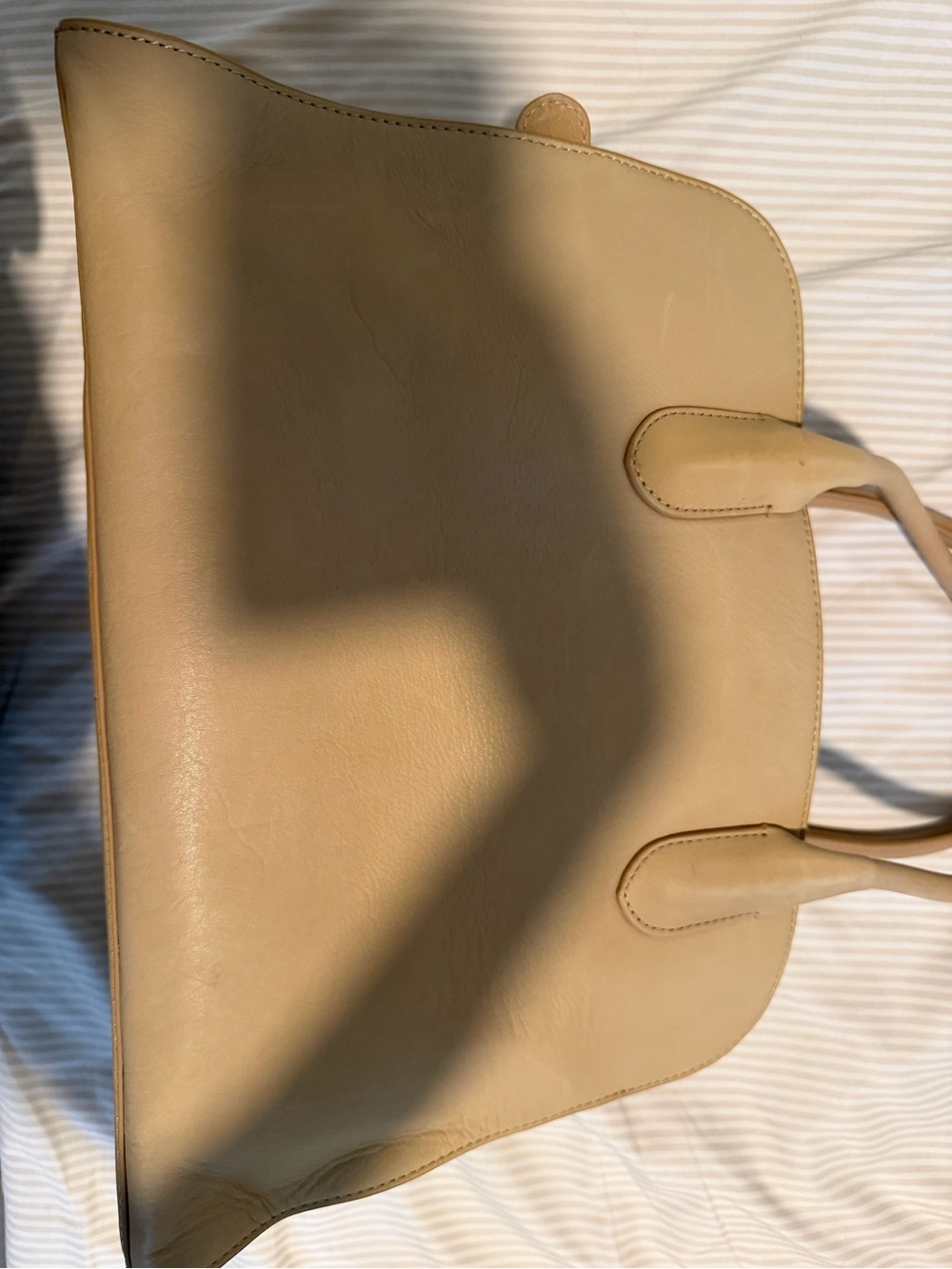 Neutral Tan Leather Top-Handle Satchel - Picture 4 of 4